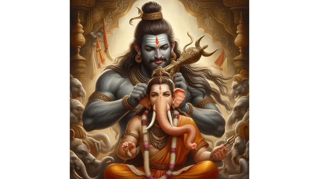 Lord Shiva's trident and him breathing life into elephant-headed God - Ganesh