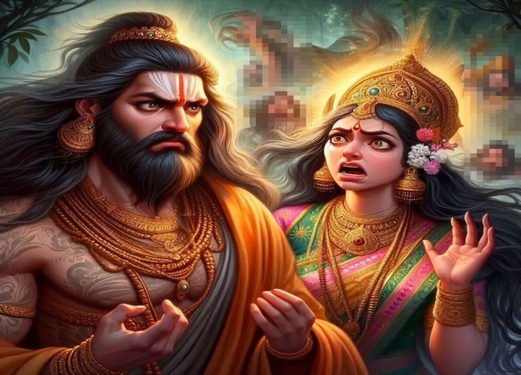 Parvati and Parshuram after Ganesha's tusk broke