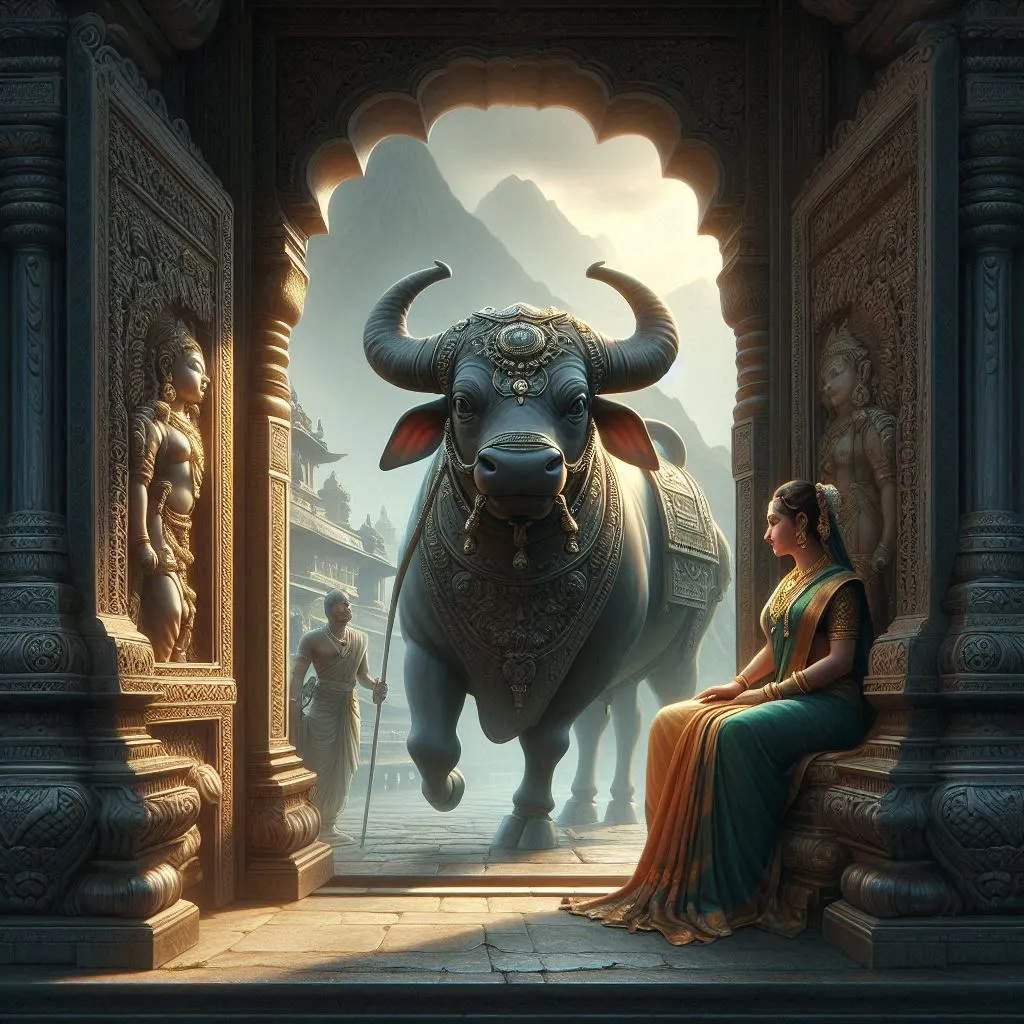 Nandi summoned to guard Parvati's palace