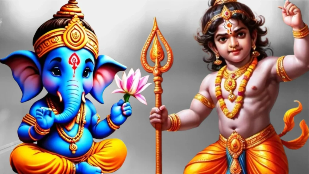 Lord Ganesh and Kartikeya playing